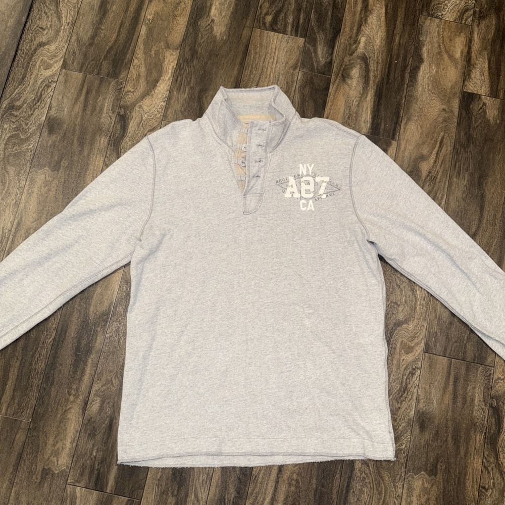 Aeropostale Men's 1/4 Button Y2K Style 100% Cotton Grey High Neck Pullover SZ LG - Picture 2 of 9